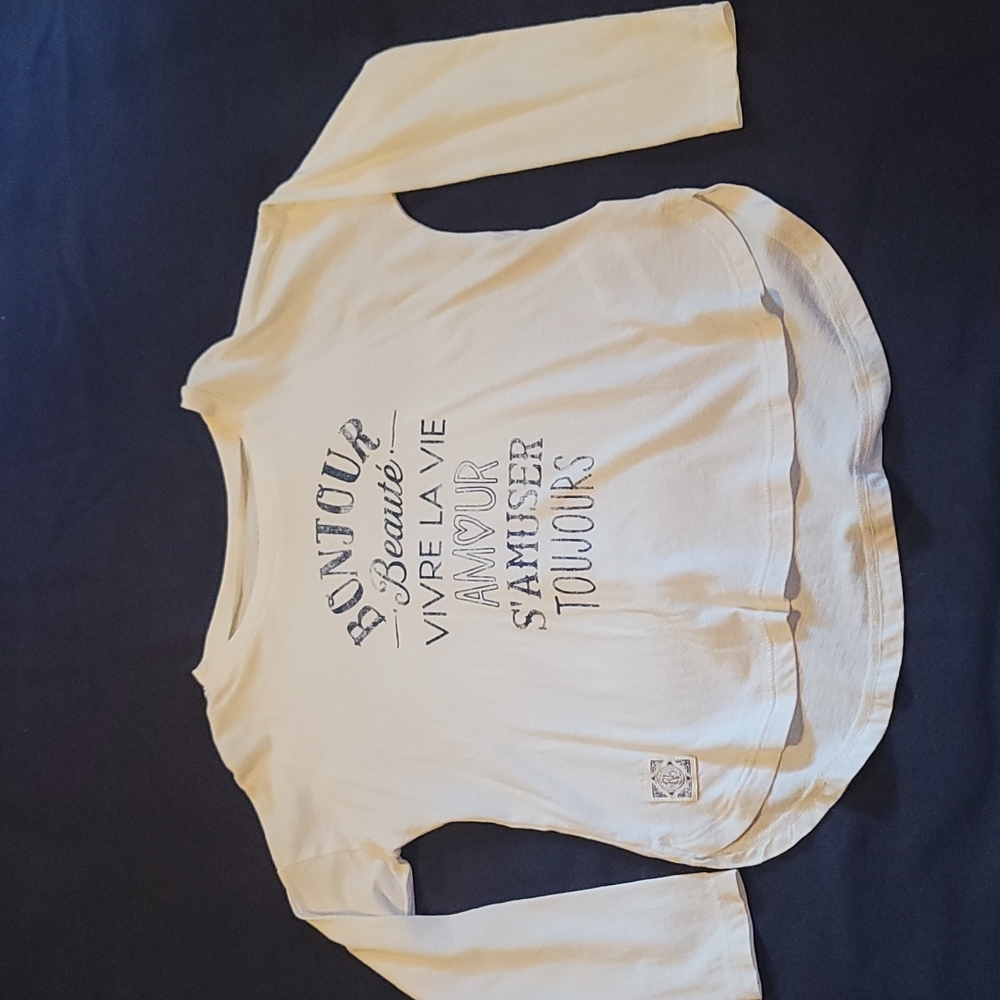 Girls polo t-shirt, size 5, off white/navy